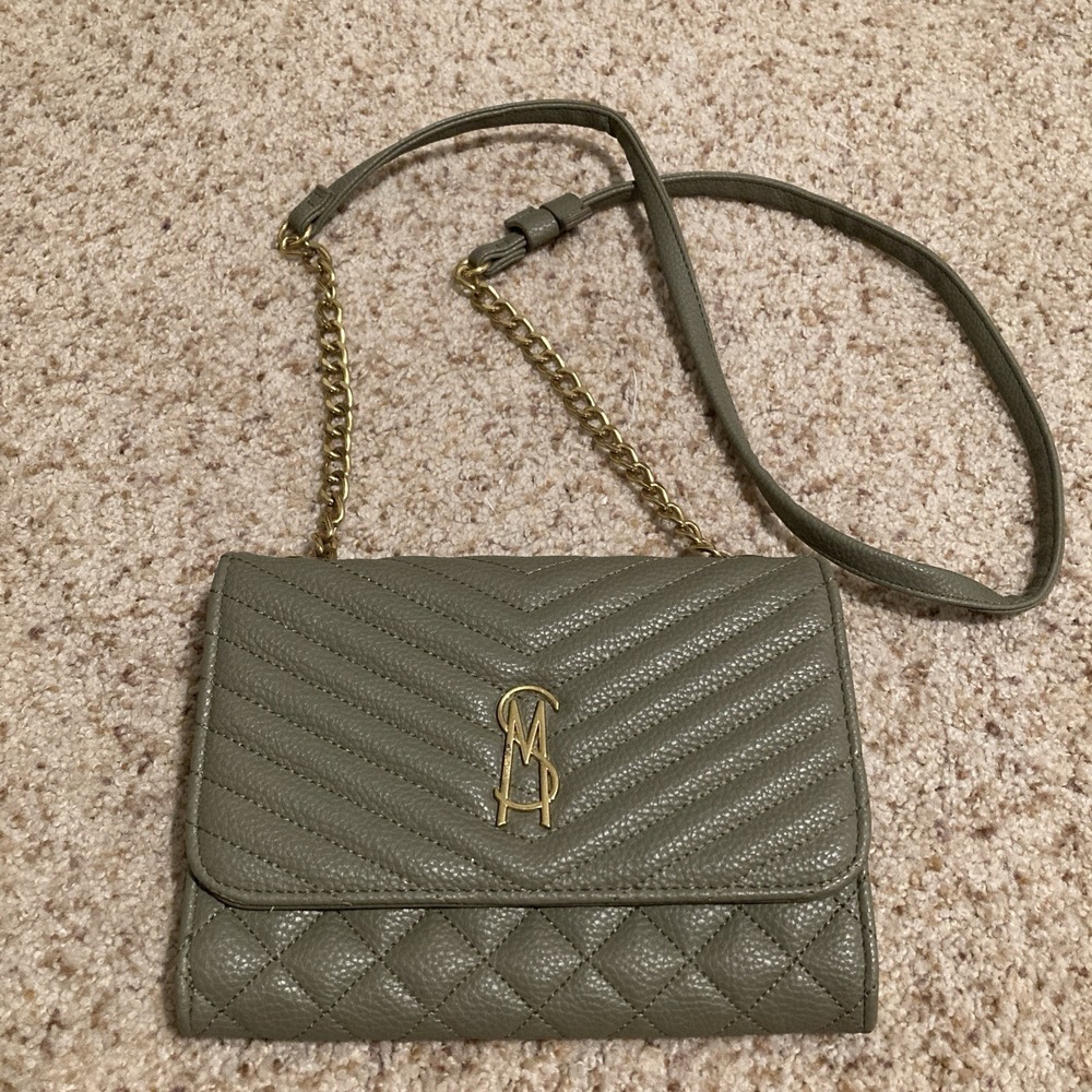 Steve Madden  Quilted Crossbody Bag with Gold Chain & Logo, Pale Fern Color